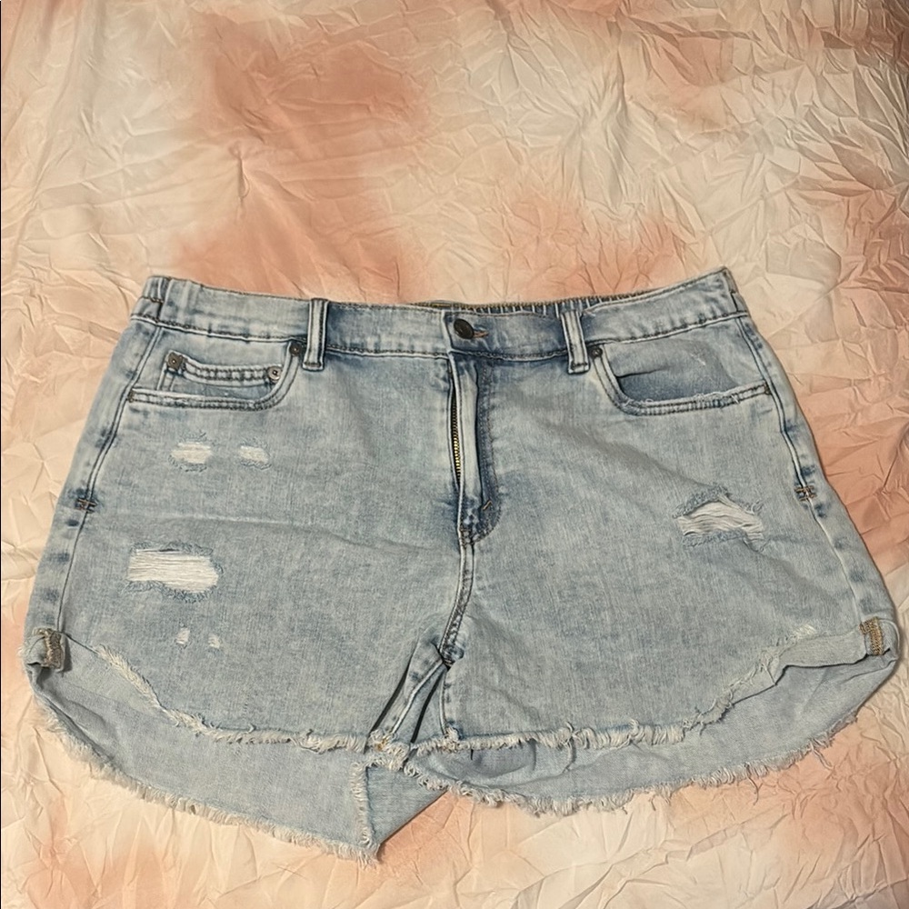 Aerie Blue Jean Shorts Distressed Raw Hem
